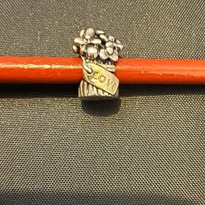 AUTHENTIC PANDORA STERLING SILVER AND 14 K GOLD LOVE FLOWER BOUQUET BEAD CHARM